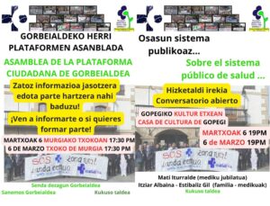 [:es]Asamblea sobre el sistema público de salud[:eu]Osasun sistema publikoari buruzko asanblada[:] @ Gopegiko kultura etxea